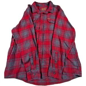 Orvis Plaid Shirt Jacket Men's 2XL Red Gray Flannel Button Up Lightweight